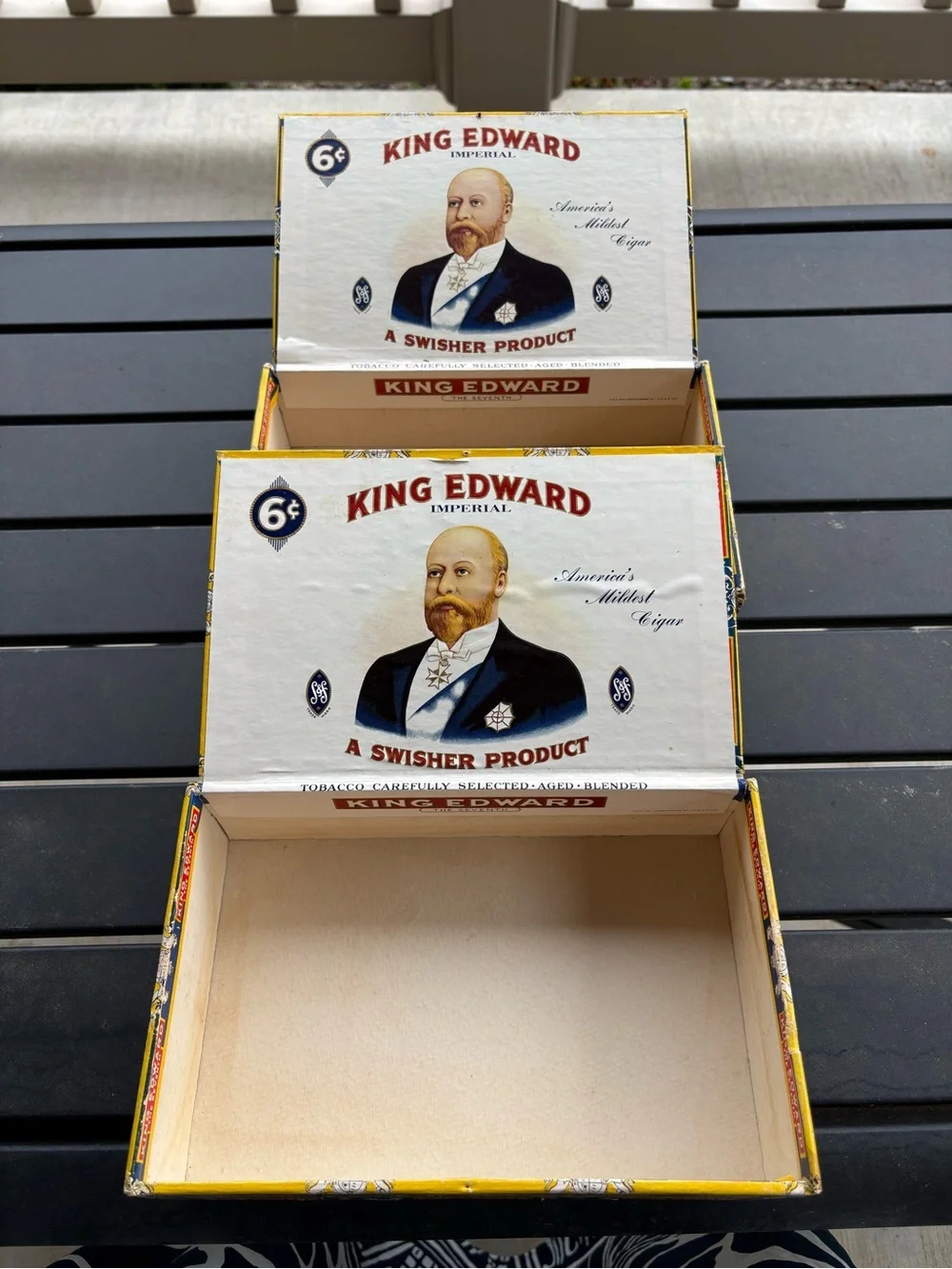 King Edward Imperial Vintage Cigar Box (2)- Portrait Design - White & Yellow.